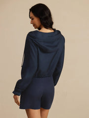 Pure Silk Women's Cropped Hooded Jacket With Pockets