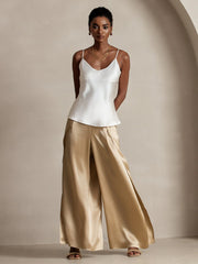 19Momme Silk Fashionable High-Slit Pants