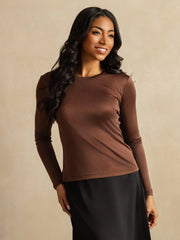 Women's Pure Silk Long Sleeve Round Neck Top