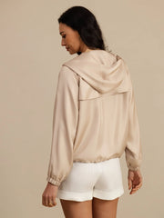Pure Silk Women's Hooded Jacket With Large Flap Pockets