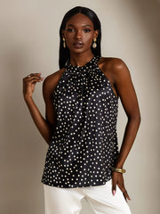 19Momme Women's Silk Polka Dot Print Sleeveless Halter Neck Top
