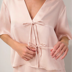 Washable Silk Tie Front Short Set