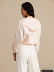 Pure Silk Women's Short Hooded Jacket With Pockets