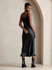 Pure Silk Sleeveless U Neck Midi Dress