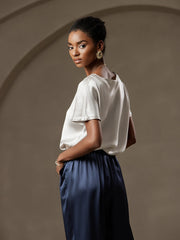 19Momme Silk Short Sleeve Boat Neck Women's T-Shirt