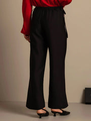32Momme Silk-Wool Blend Straight Fit Women's Pants with Drawstring Side Pockets Design