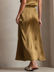 Clearance(US Warehouse) - 19Momme Silk A Line Maxi Skirt with Zipper Design