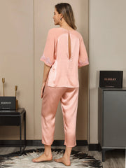 2Pcs Pure Silk Slit Back Pajamas Set