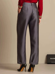 32Momme Silk-Wool Blend High Waist Tapered Cropped Women's Pants with Tie Waist Design