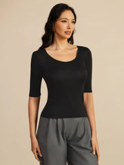 Pure Silk Women's Half Sleeve Scoop Neck Top