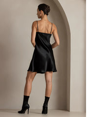 Pure Silk Spaghetti Strap V Neck Short Dress