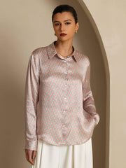 Pure Silk Women’s Long Sleeve Lapel Collar Floral Print Shirt