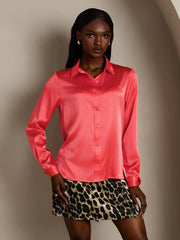 19Momme Silk Lapel Collar Long Sleeve Women's Shirt