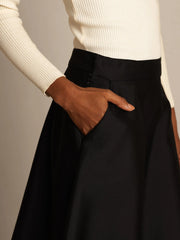 32Momme Silk-Wool Blend A Line Midi Skirt with Zipper Deign