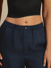 Pure Silk Women’s High Waist Full Length Elastic Waist Pants With Pockets