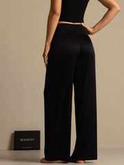 19Momme Silk Women's High-Waist Wide Leg Pants with Wide Stretch Waistband