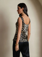 19Momme Women's Silk Leopard Print Sleeveless U Neck Tank Top