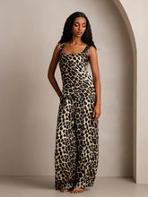 Women's Pure Silk Leopard Print U-Neck Tank Top & Wide Leg Pants Set