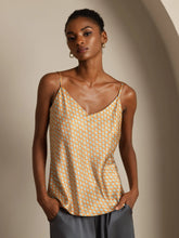 Pure Silk Geometric Print Spaghetti Strap V Neck Camisoles