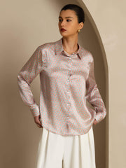 Pure Silk Women’s Long Sleeve Lapel Collar Floral Print Shirt