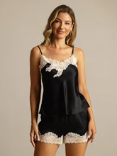 Pure Silk Spaghetti Strap V Neck Camisole Set with Lace Design