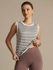 Pure Silk Round Neck Women's Stripe Sport Tank Top