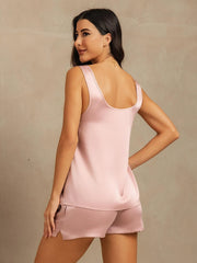 19Momme Washable Silk Tank Top & Shorts Set with Side Pocket Design