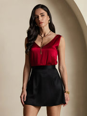 19Momme Silk A Line Mini Skirt with Zipper Design