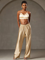 19Momme Silk Wide Leg Women's Pants with Elastic Waist Design