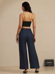 Pure Silk Women’s High Waist Full Length Elastic Waist Pants With Pockets