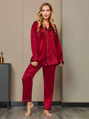 Pure Silk Notch Collar Button Up Women's Pajamas Set