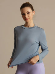 Pure Silk Long Sleeve Round Neck Women's Casual Sport T-shirt