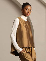 32Momme Silk-Wool Blend Women's Vest with Button Pocket Design