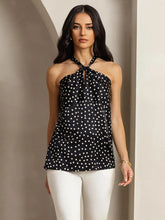 19Momme Silk Sleeveless Polka Dot Halter Neck Twist Top with Back Button Closure