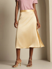 19Momme Silk A Line Long Slit Skirt with Zipper Design