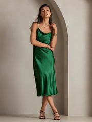 Pure Silk Cowl Neck Midi Dress