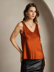 Clearance(US Warehouse) - 19Momme Silk Sleeveless V Neck Women's Tank Top with V Back Design
