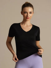 Pure Silk Women's V Neck Short-Sleeve Snag-Resistant Sport T-Shirt