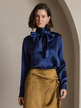 19Momme Silk Long Sleeve High Neck Bow Tie Blouse