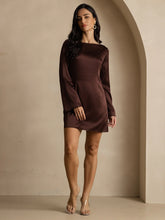19Momme Silk Long Sleeve Boat Neck Short Dress
