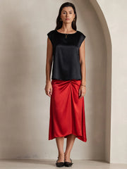 19Momme Silk Cap Sleeve Round Neck Women's Top
