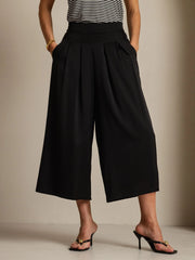 19Momme Silk Women's High Waist Pleated Wide Leg Capri Pants