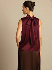 19Momme Silk Sleeveless Tie Neck Blouse