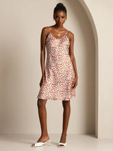 Silk Spaghetti Strap Cherry Print Short Dress