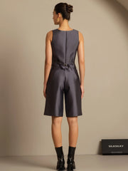 32Momme Silk-Wool Blend Women's V Neck Vest with Button Design