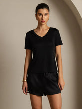 Pure Silk V-Neck Short Sleeves Women's T-Shirt