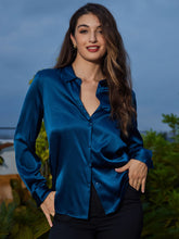 19Momme Silk Long Sleeve Lapel Collar Women's Shirt with Button Up Design