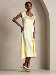 19Momme Silk Round Neck Cap Sleeve Midi Dress