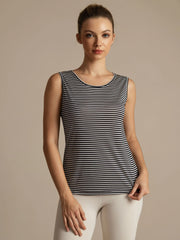 Pure Silk Women's Casual Round Neck Stripe Sport Tank Top