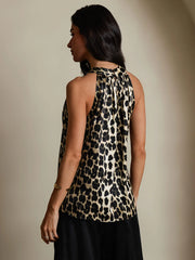 19Momme Silk Leopard Print Sleeveless Halter Neck Women's Top